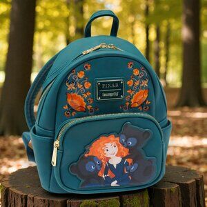 ❤️ Loungefly Pixar Brave Merida Triplets Bears Teal Embroidered Mini Backpack